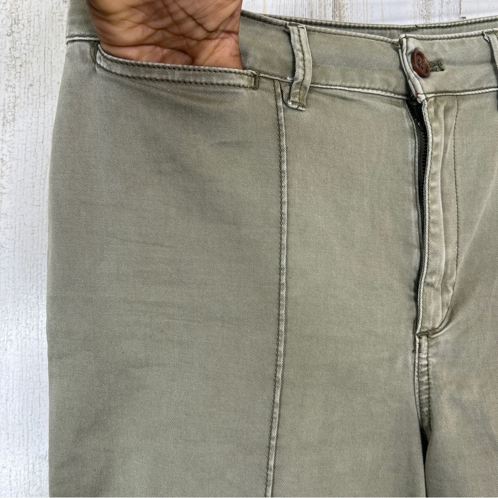 Anthropologie Wide Leg Chino Pants Women's 8 Earthy Green Boho Chic Fall Casual - Picture 7 of 15